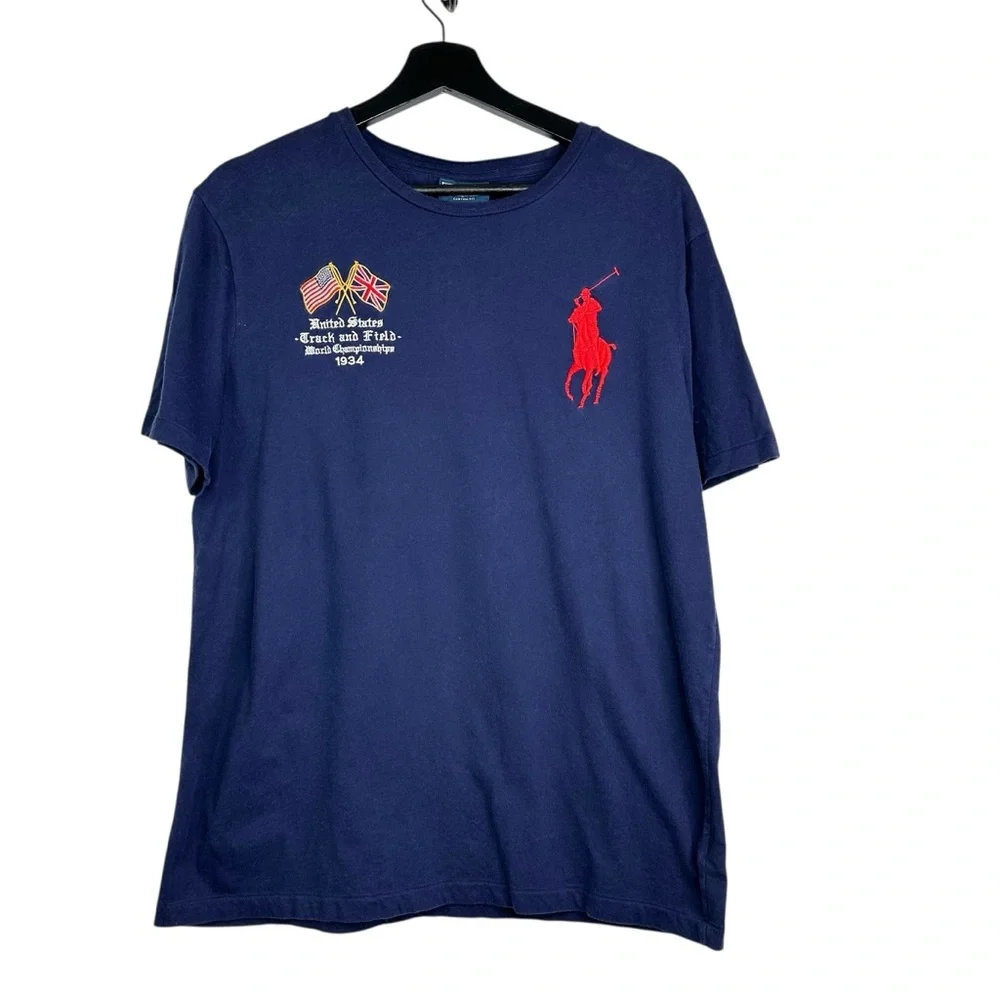 Vintage Polo Ralph Lauren Track & Field #12 Blue T-shirt Big Pony Chief Keefe L